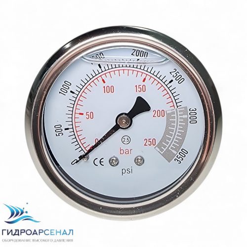 Манометр осевой 0-250атм АКВАГИД, 1/4ш, ф63мм.