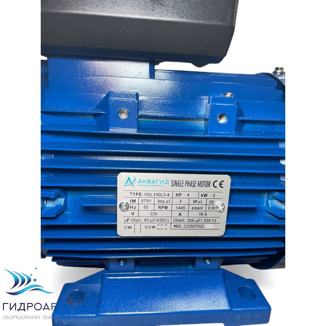 Электродвигатель Аквагид HSL100L3-4 3 КВт/1450 S1 (2 подшипника), с полым валом ф24, фланец 87.